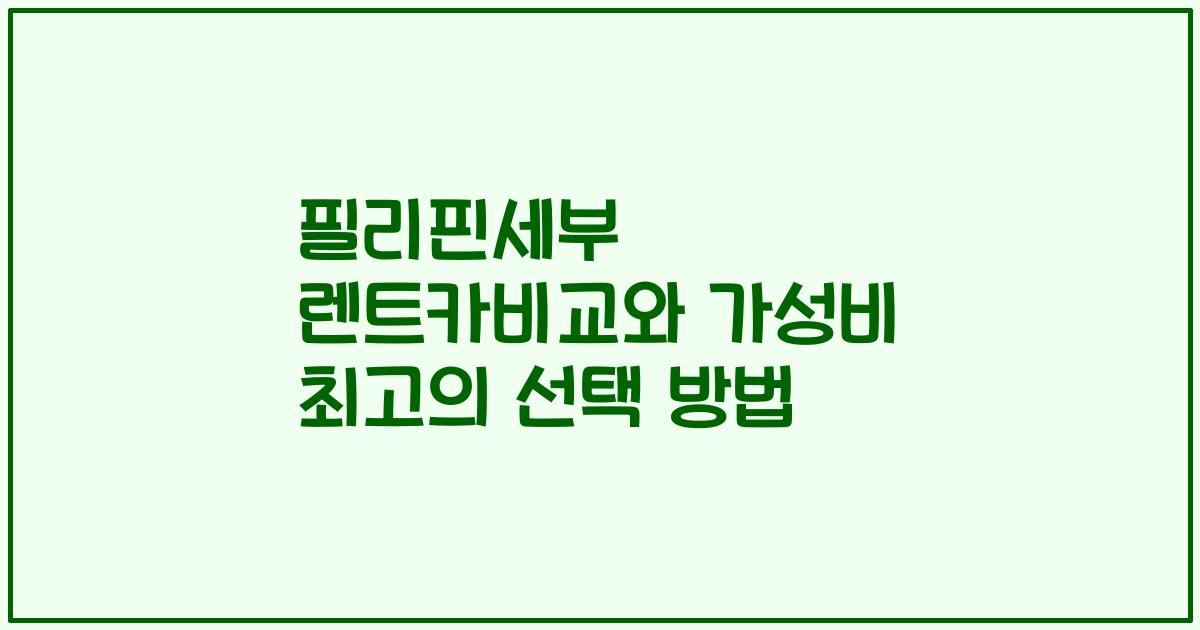 필리핀세부 렌트카비교와 가성비 최고의 선택 방법